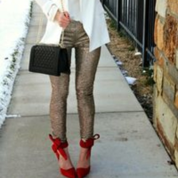 MODA ME COUTURE Pants - Champagne Sequin Skinny Pants